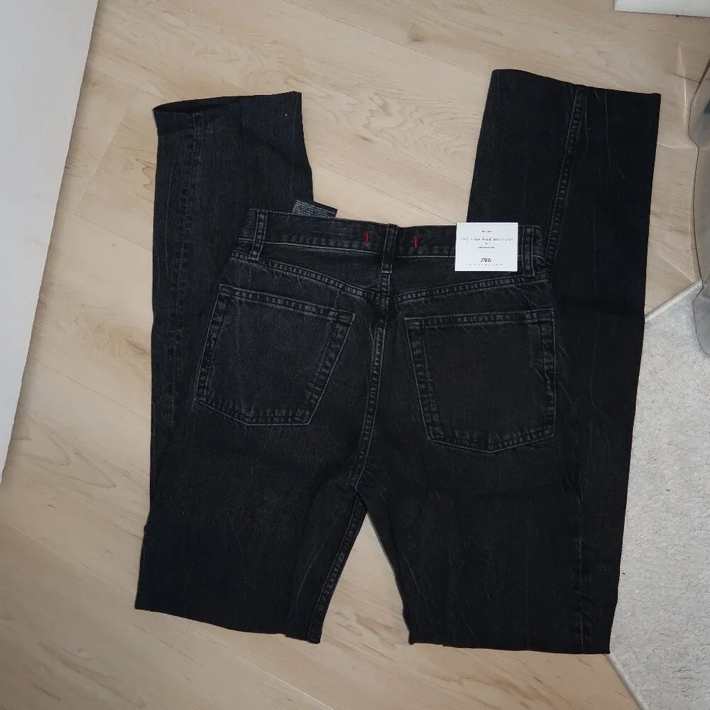 NWT ZARA HIGH RISE BOOTCUT ZW COLLECTION JEANS SIZE 28 (US 6) | GRAY/BLACK - Picture 7 of 8